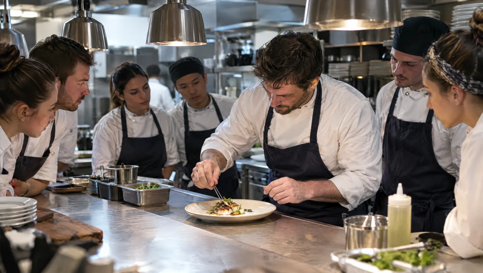 Le chef montre une fois le dressage à toute la brigade réunie au passe